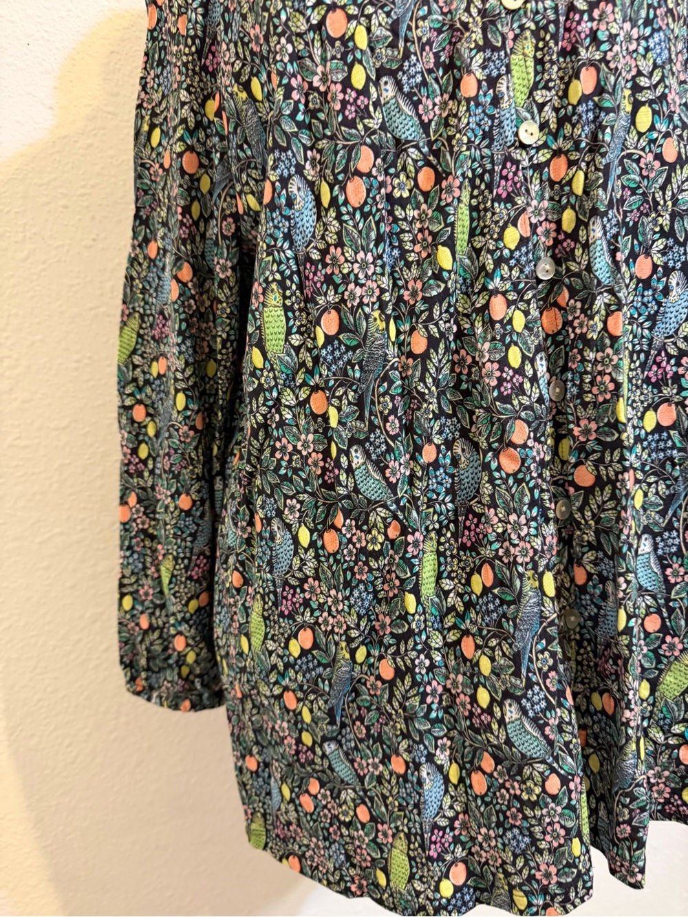 J. Jill  Button-Front Multicolor Fruit & Floral Print tropical Longsleeve top